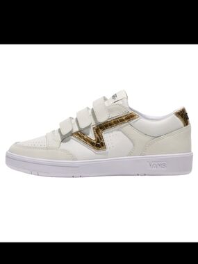 Vans White Low-Top Sneakers with Gold Accent - Velcro